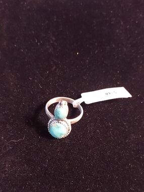 Sterling silver. Size 8 1/2 Turquoise Double Stone Sterling Ring -Lone Mountain
